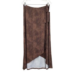 Loveappella Leopard Print Tie Wrap Midi Skirt New Size Large